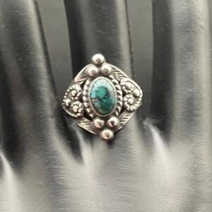 Fred Harvey Era Green Turquoise Ring Coin Silver‎ Style Navajo Tourist Size 7.75